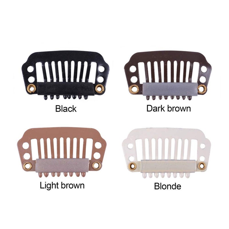 yantaisiyu 24 pcs/lot 28mm 8-teeth Metal Hair Extension Clips with Rubber Snap Closures for Hairpieces (Blonde) - Image 2